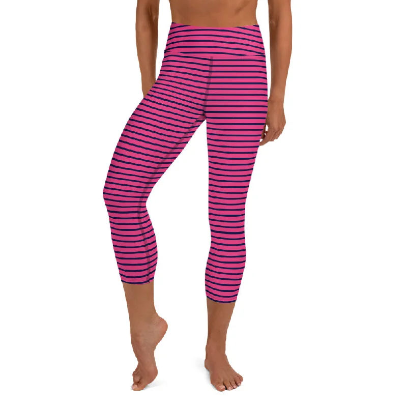 Striped UPF 50 Swim Capri Leggings, Sun Protection Modest Swim Pants Crisscross Back Swimsuit