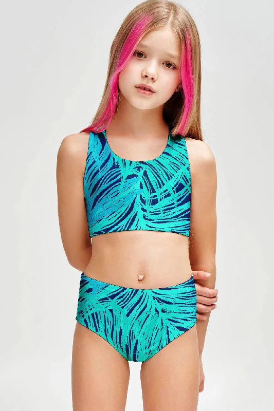 Tropical Dream Claire Blue Two-Piece Swimsuit Sporty Swim Set - Girls Sexy Cutout Swimsuit