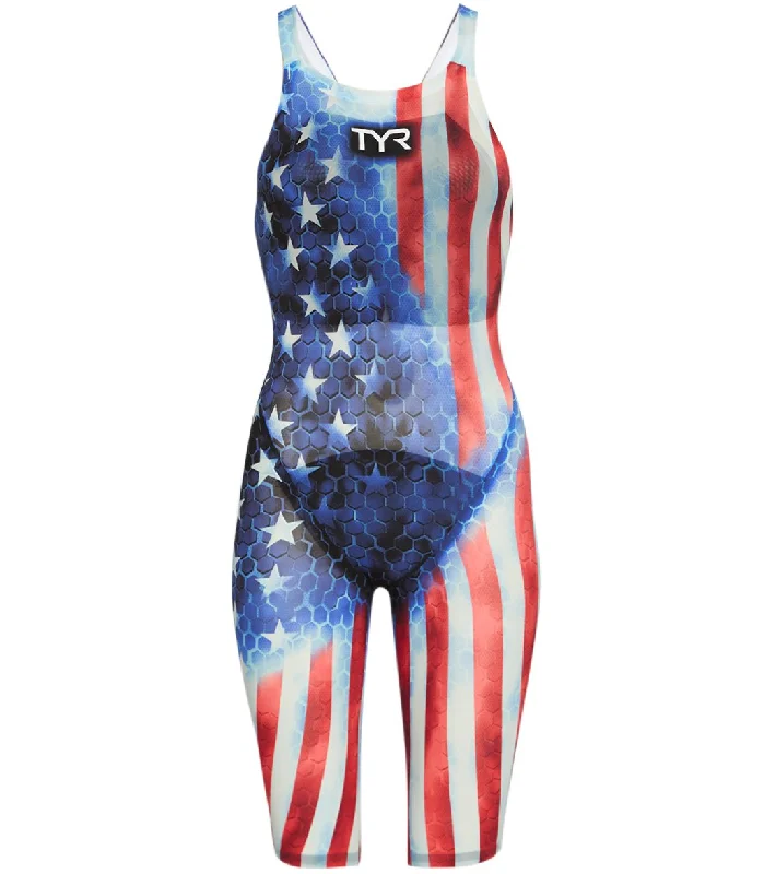 TYR Women's Avictor Supernova USA Open Back Tech Suit Swimsuit USA Beach Ready Swimsuit