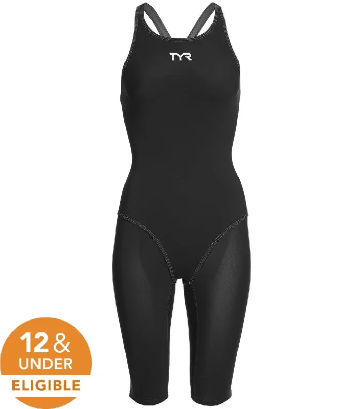 TYR Women's Thresher Open Back Tech Suit Swimsuit BLK/GREY Playful Pattern Swimsuit