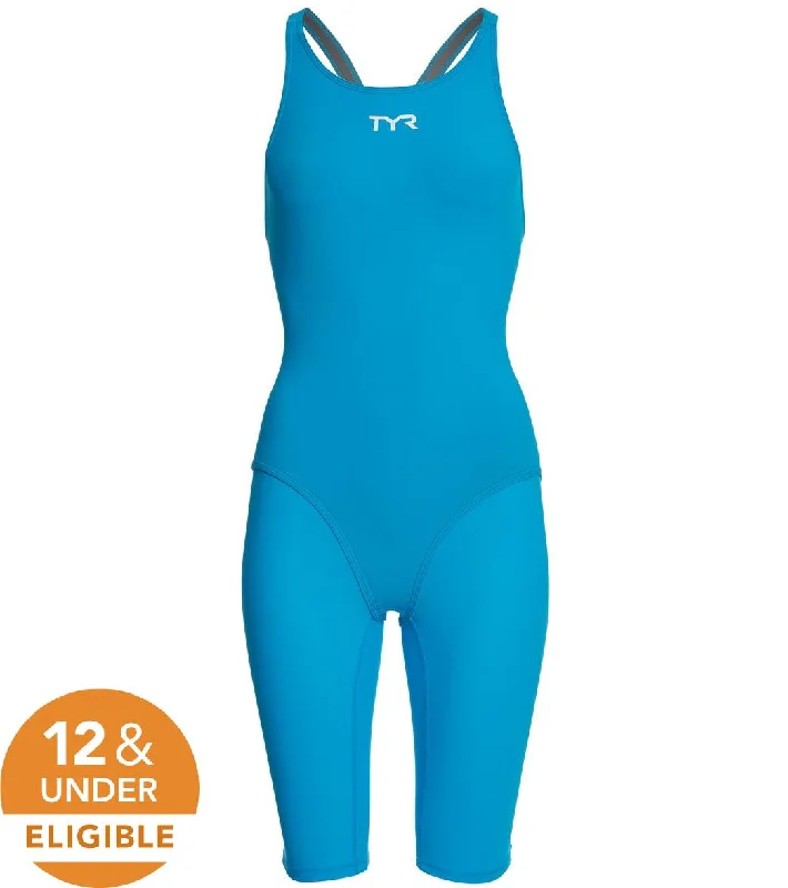 TYR Women's Thresher Open Back Tech Suit Swimsuit Blue/Grey Minimalist One-Piece