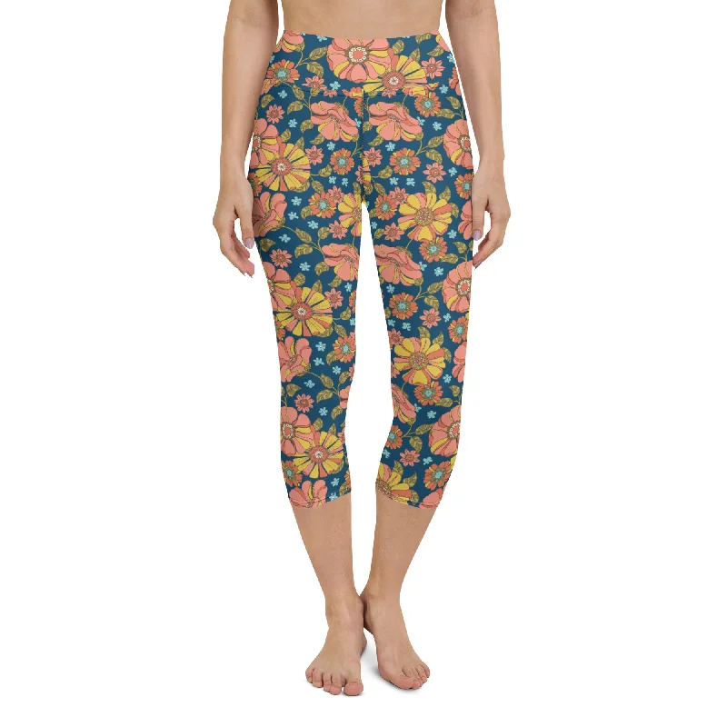 UPF 50+ Women's Surf, Swim, Surf Paddleboard Capri Pant 70s Retro Floral Sexy Monokini Swimsuit