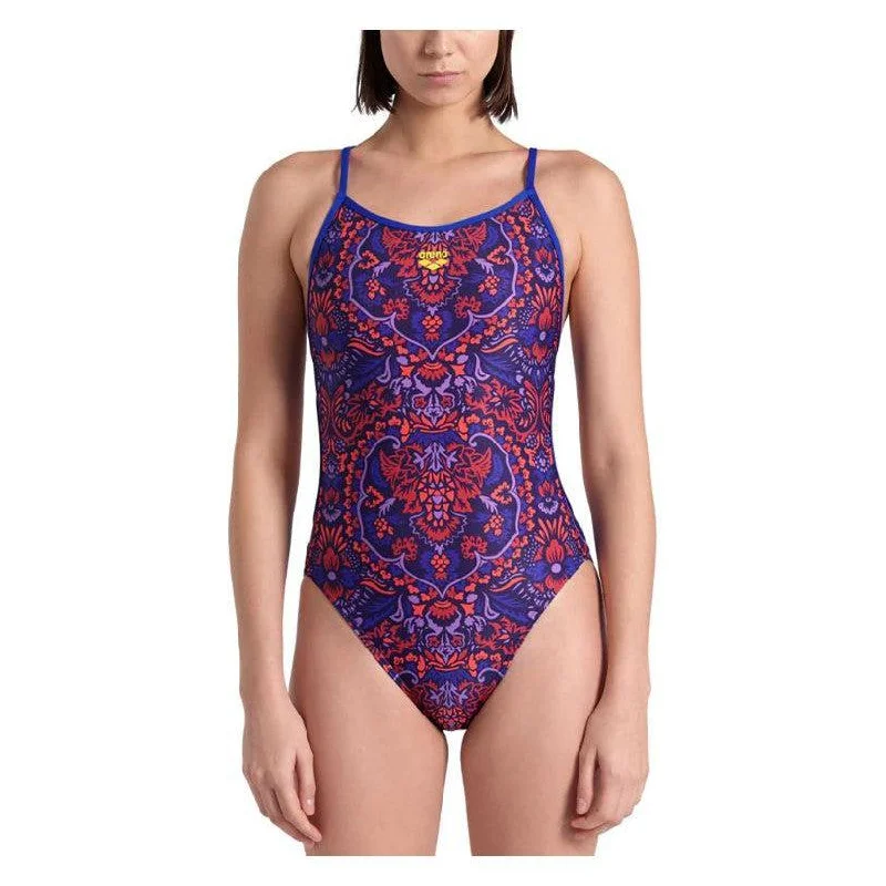 W Arabesque Swimsuit Lace Back Solid Color Swimsuit