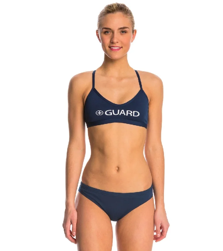 Waterpro Lifeguard Cross Back Two Piece Swimsuit Set Navy Sleek Full Coverage