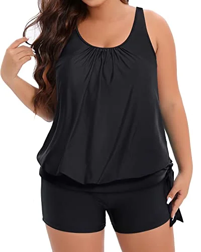 Women Plus Size Two Piece Tankini Swimsuit Tummy Control Bathing Suits Chic Swimsuit Cover-Up