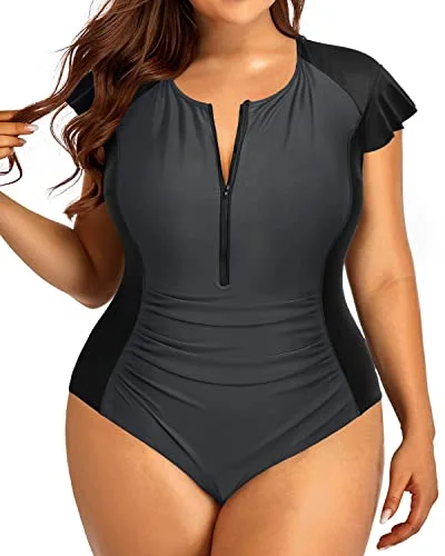 Women's Plus Size Tummy Control Bathing Suits Cap Sleeves One Piece Swimsuit Swim Skirt Set