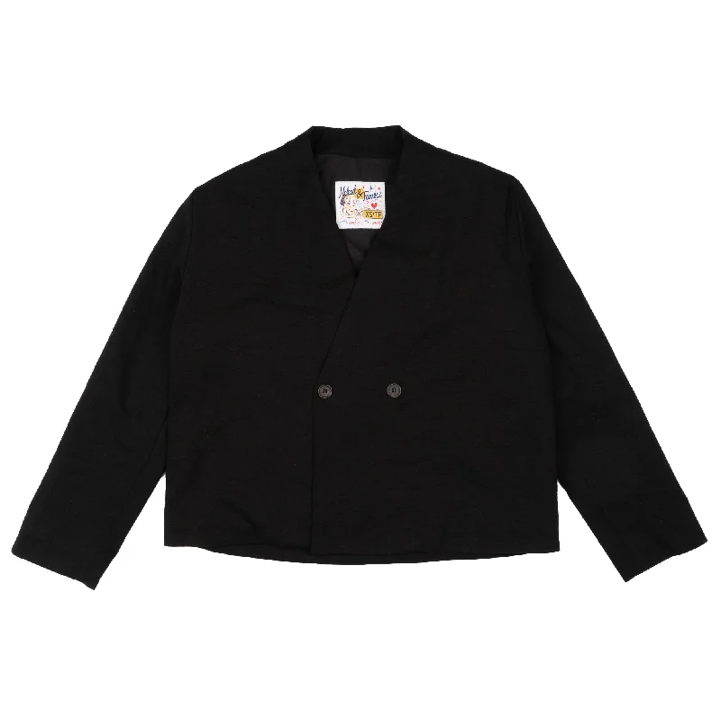 Collarless Jacket  - Rinsed Oxford - Black Satin Jacket Silk Jacket Chiffon Jacket