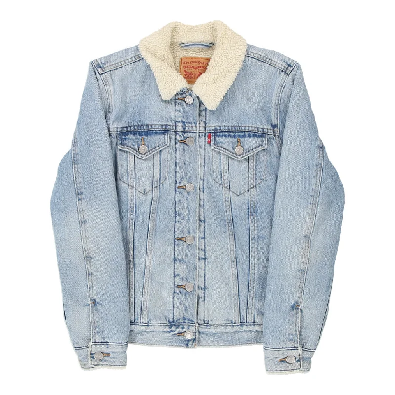 Levis Denim Jacket - Large Light Wash Cotton One-Shoulder Jacket Off-the-Shoulder Jacket Asymmetrical Jacket