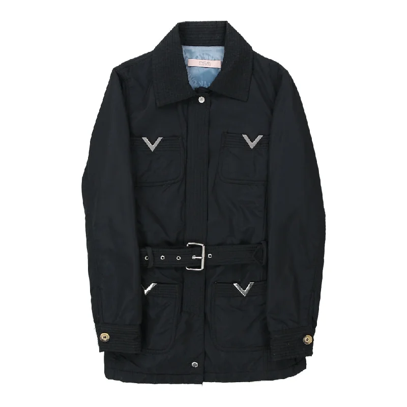 R.E.D Valentino Jacket - Medium Navy Polyester Blend V-Neck Jacket Boat Neck Jacket Square Neck Jacket