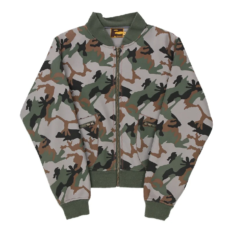 Roberto C Camo Bomber Jacket - XL Green Polyester Print Jacket Jacquard Jacket Embroidered Jacket