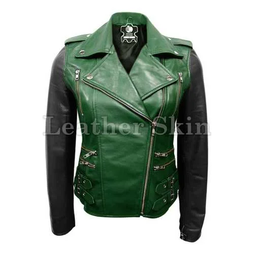 Women Green Leather Jacket Quilted Jacket Puffer Jacket Insulated Jacket