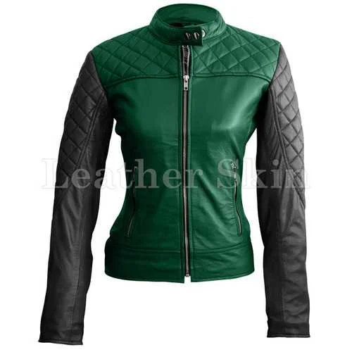 Women Green Leather Jacket Hooded Jacket Caped Jacket Shawl Collar Jacket