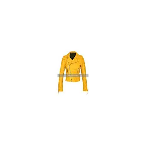 Yellow Leather Jacket Zip Front Button Front Snap Front