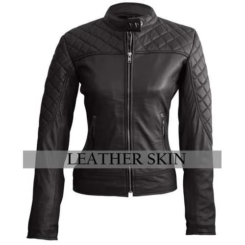 Women Black Leather Jacket Fleece Jacket Down Jacket Parka