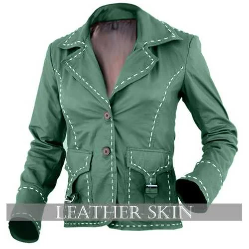 Green Women Leather Jacket Satin Jacket Silk Jacket Chiffon Jacket