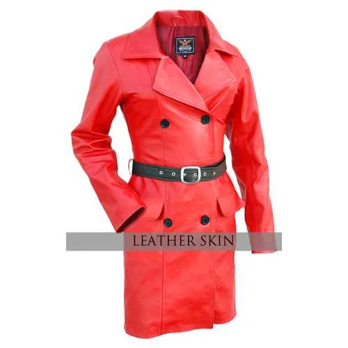 Red Women Leather Jacket Tailored Jacket Straight Jacket A-Line Jacket