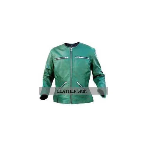 Green Women Leather Jacket Wool Jacket Cashmere Jacket Tweed Jacket