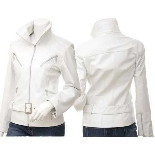 White Women Leather Jacket Cotton Fabric Linen Fabric Terry Fabric