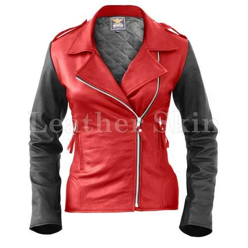 Women Red Leather Jacket Wool Jacket Cashmere Jacket Tweed Jacket