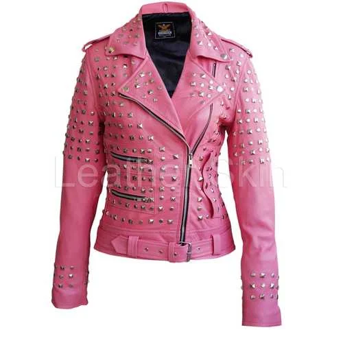 Women Pink Leather Jacket Corduroy Jacket Velvet Jacket Brocade Jacket