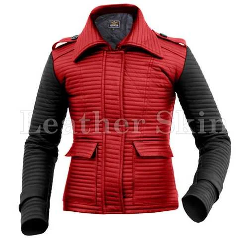 Women Red Leather Jacket Embroidered Jacket Appliqued Jacket Beaded Jacket