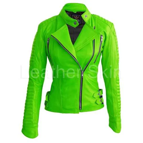 Women Green Leather Jacket Herringbone Jacket Checkered Jacket Solid Jacket