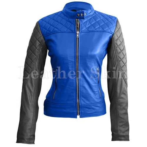 Women Blue Leather Jacket Faux Fur Jacket Real Fur Jacket Shearling Jacket