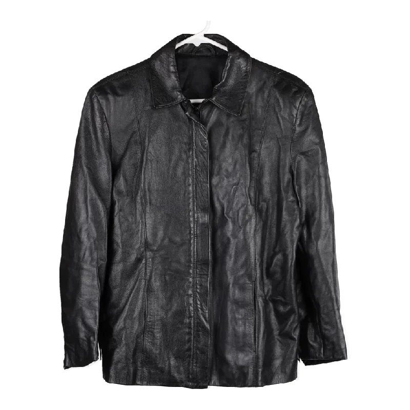 Unbranded Jacket - Large Black Leather Snapped Jacket Toggled Jacket Drawstring Jacket