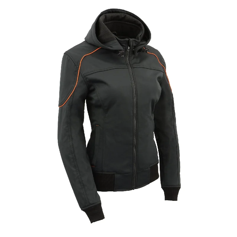 Women Soft Shell Armored Racing Style Jacket with Detachable Hood Fitted Jacket Loose Jacket Oversized Jacket