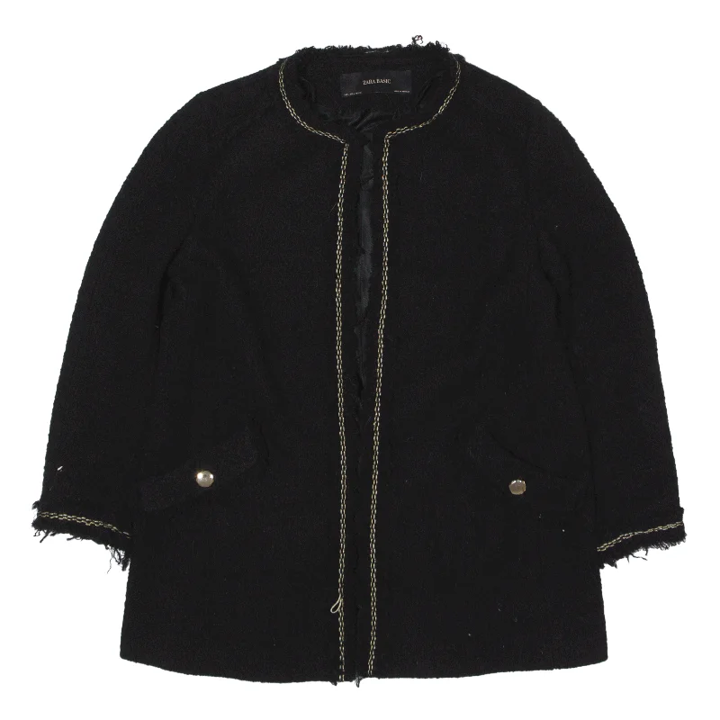 ZARA BASIC Jacket Black Wool Womens L Zippered Jacket Buttoned Jacket Snapped Jacket