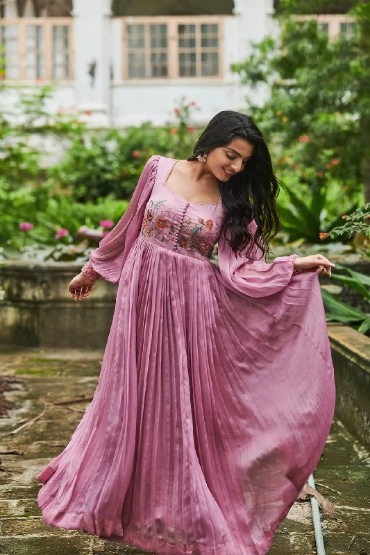 Charming Sugary Pink Chinon long Gown