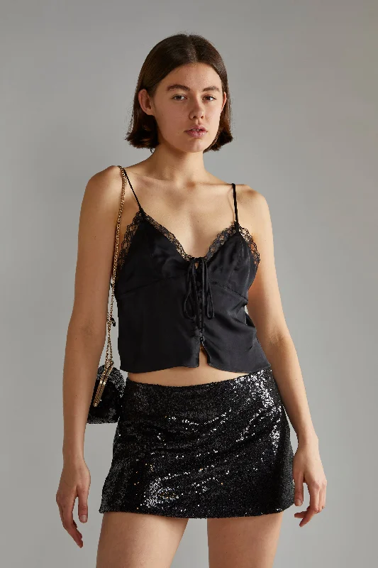 Black-Sequin Peplum Mini-Skirt corduroy skirt durable