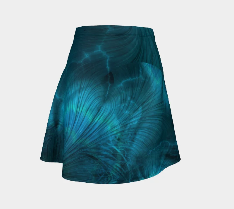 Blue Metallic Fractal Flare Skirt denim skirt casual