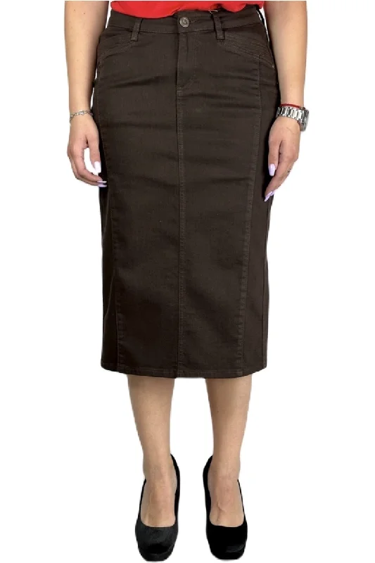 Brown Twill Mid-Length Skirt 215-16D cotton skirt soft