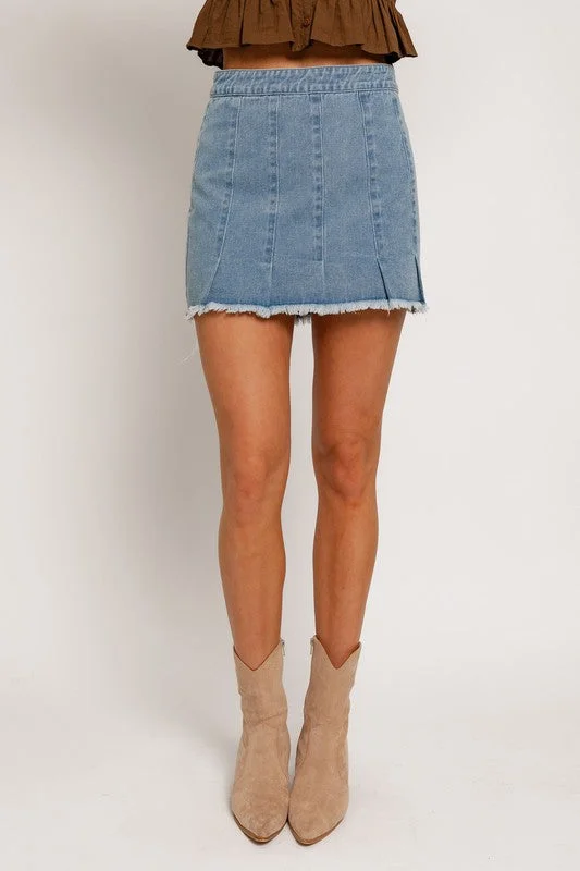 Courtney Pleated Denim Mini Skirt lace skirt delicate