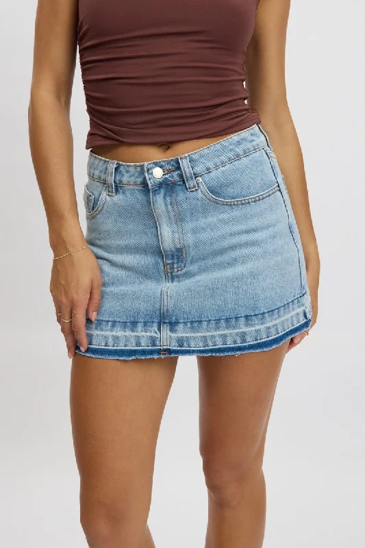 Denim Mini Skirt Mid Rise Let down Hem velvet skirt plush