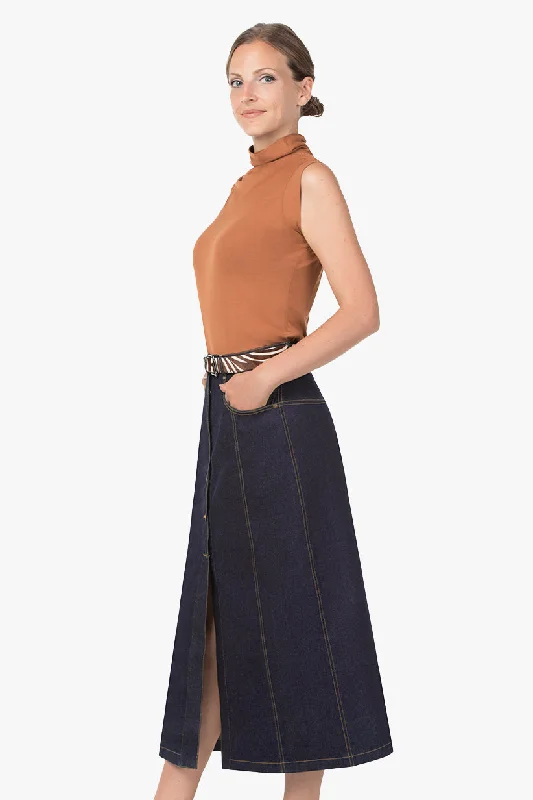 A-line Stretch Denim Maxi skirt linen skirt airy