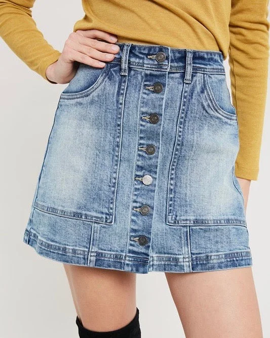 Denim Washed Front Button Down Mini Skirt cashmere skirt soft