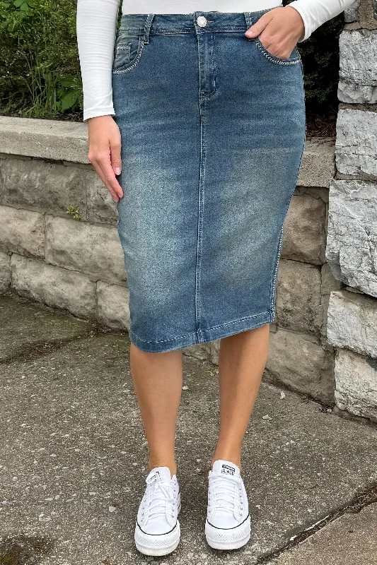 Emma Midi Denim Skirt (Vintage) breathable skirt fabric