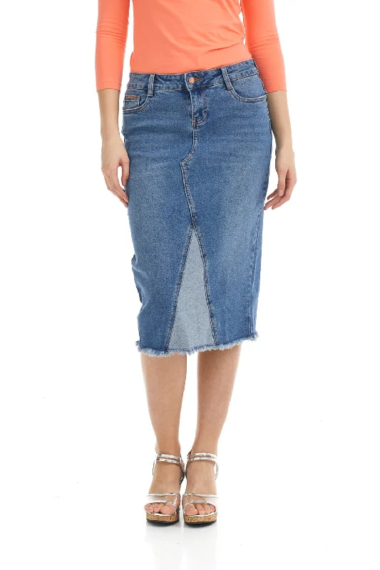 Below knee length midi jean skirt 'Milan' linen skirt natural