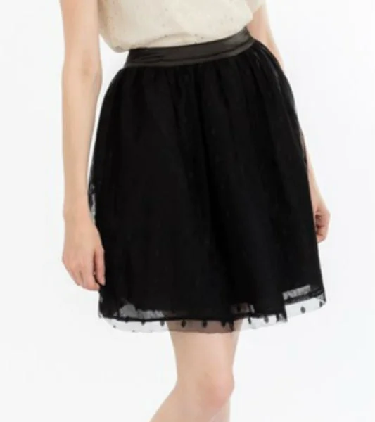 Layered Polka Dot Mesh Skirt in Black - Size S breathable skirt fabric