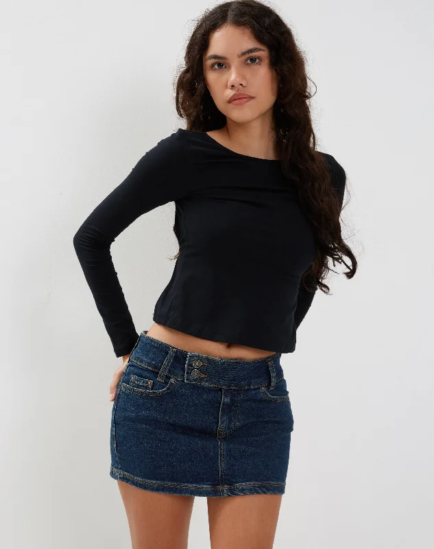 Low Rise Denim Mini Skirt in Dark Vintage Wash cashmere skirt fine