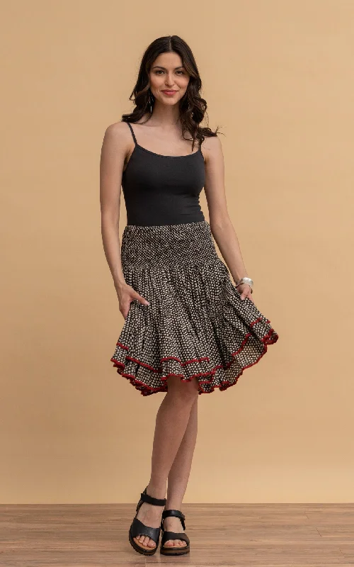 Macarena Skirt, Mini, Black Dot silk skirt lustrous