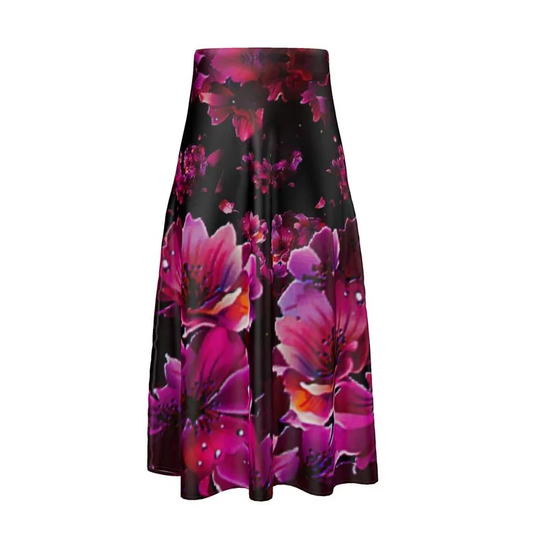 TRP Floral Print 02 Designer A-line Pleated Midi Skirt denim skirt durable