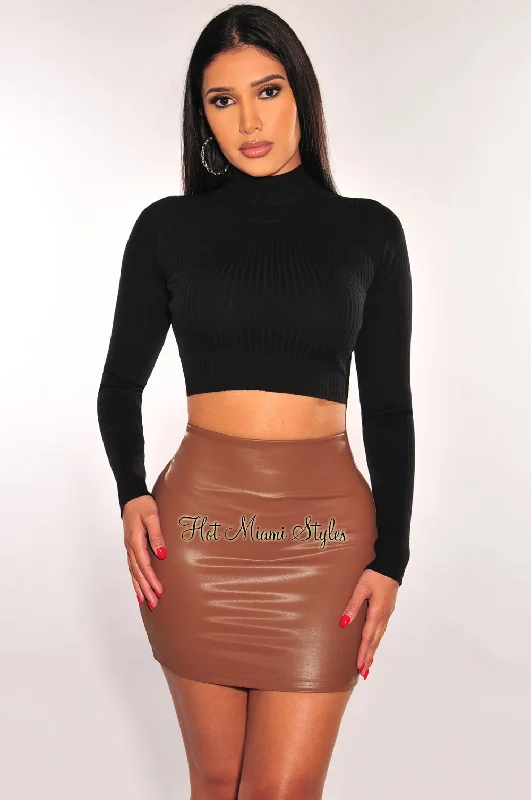 Mocha Faux Leather Mini Skirt denim skirt durable