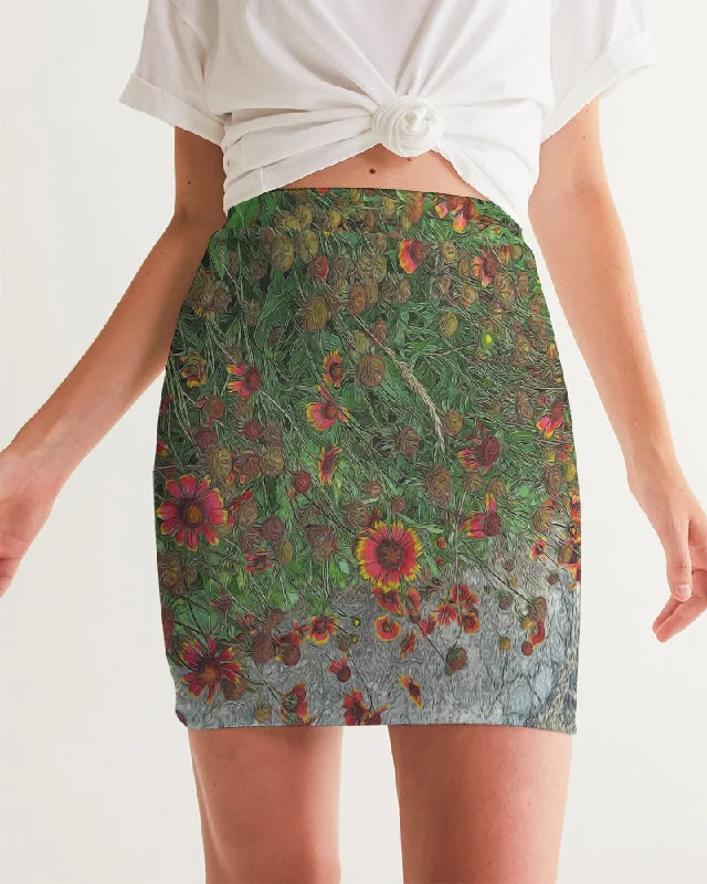 Orange Flower Garden Women's Mini Skirt silk skirt luxurious