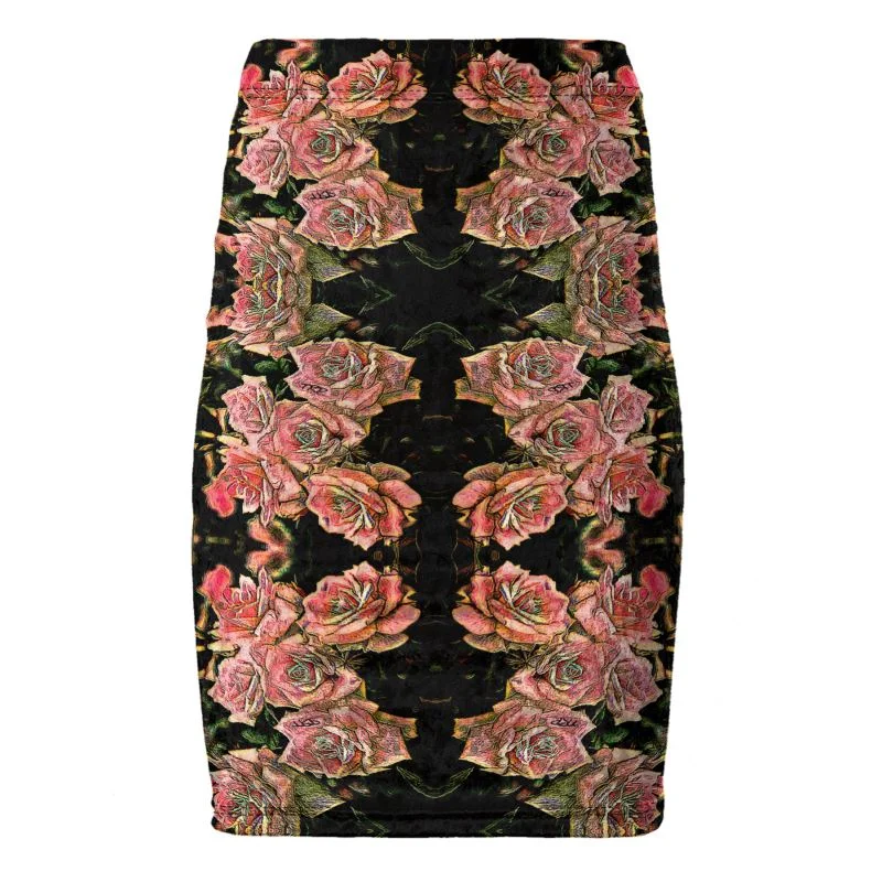 Floral Embosses: Roses 06-01 Designer Pencil Mini Skirt linen skirt natural