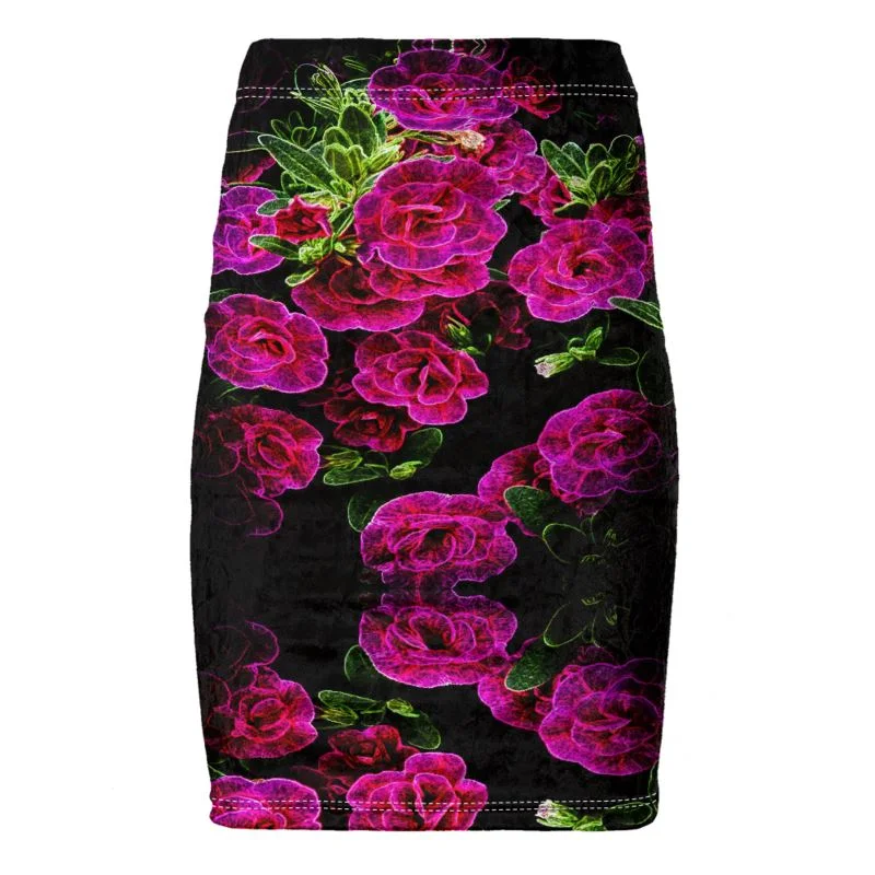 Floral Embosses: Roses 02-01 Designer Pencil Mini Skirt velvet skirt glossy