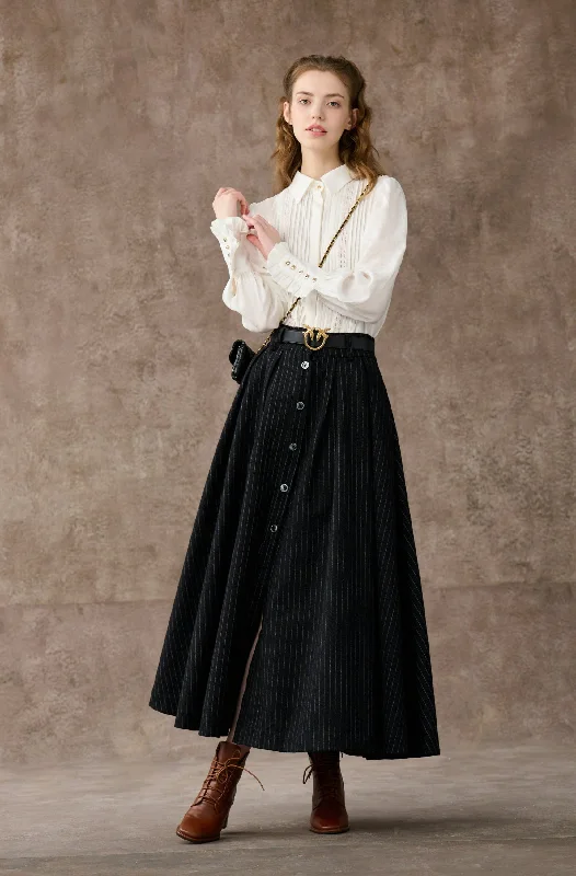 Santal 3 | Striped Wool Skirt in black lace skirt romantic