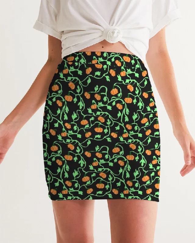 Pumpkin and Vines Patttern Women's Mini Skirt denim skirt durable